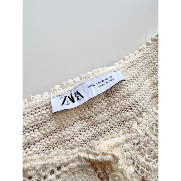 ZARA Ecru Ivory Contrast Cotton Blend Lace Knit Cardigan Sweater, Size XL - Picture 11 of 16